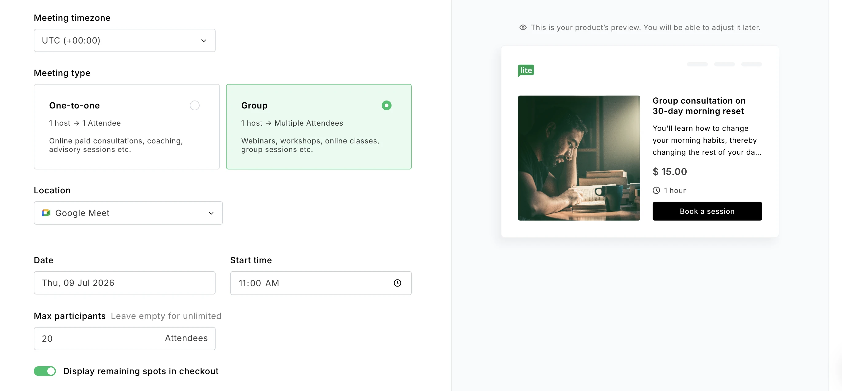 Bookings dashboard on MailerLite