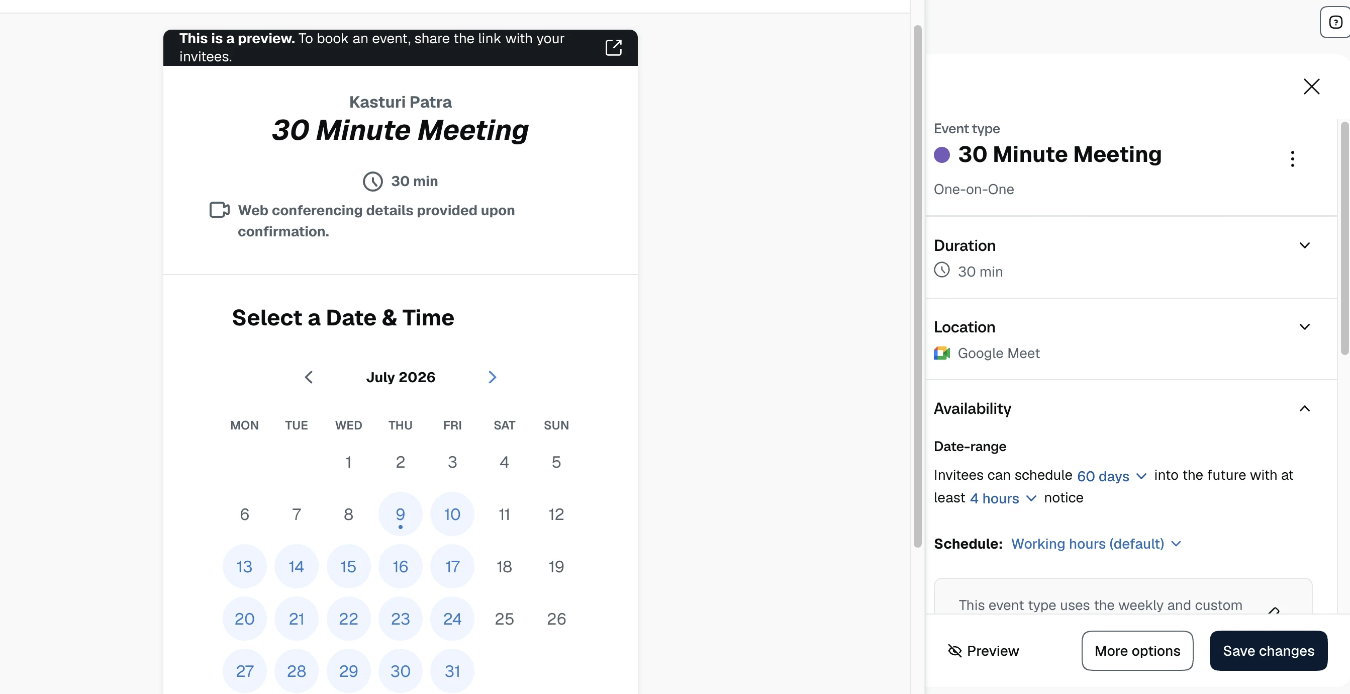 Calendly user interface