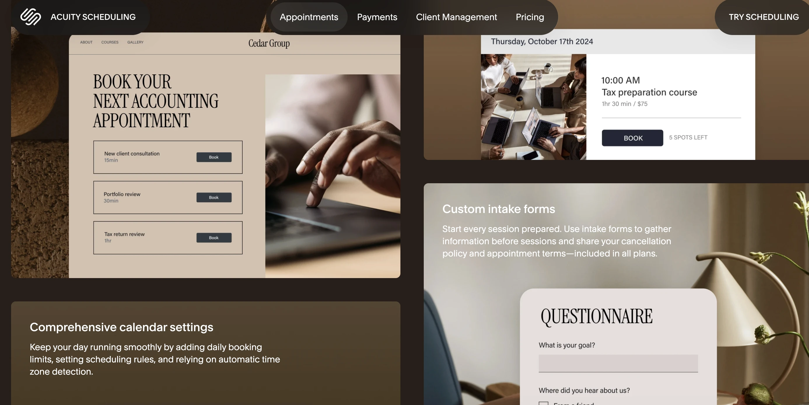 Acuity Scheduling webpage screenshot