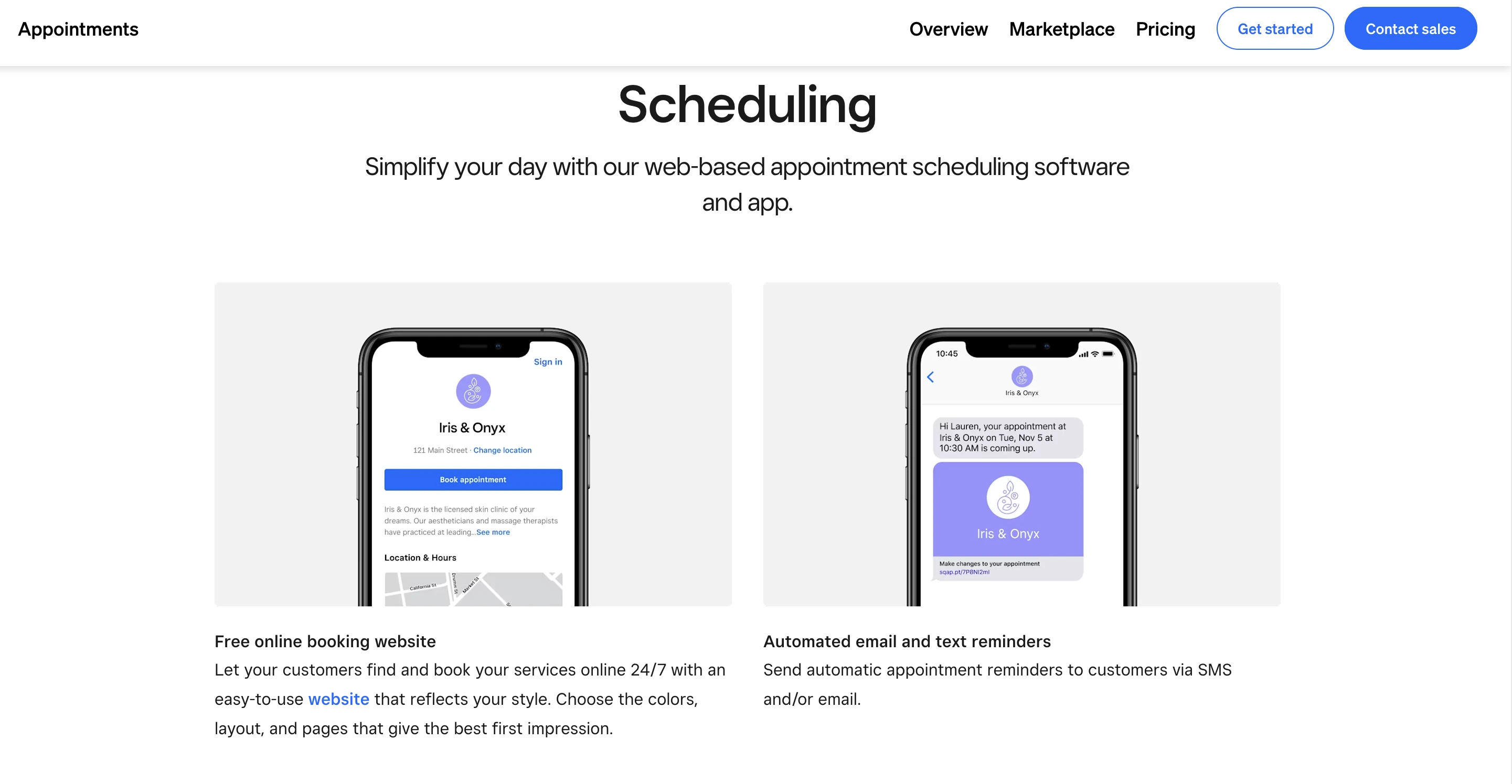 Sqaure Appointments webpage screenshot