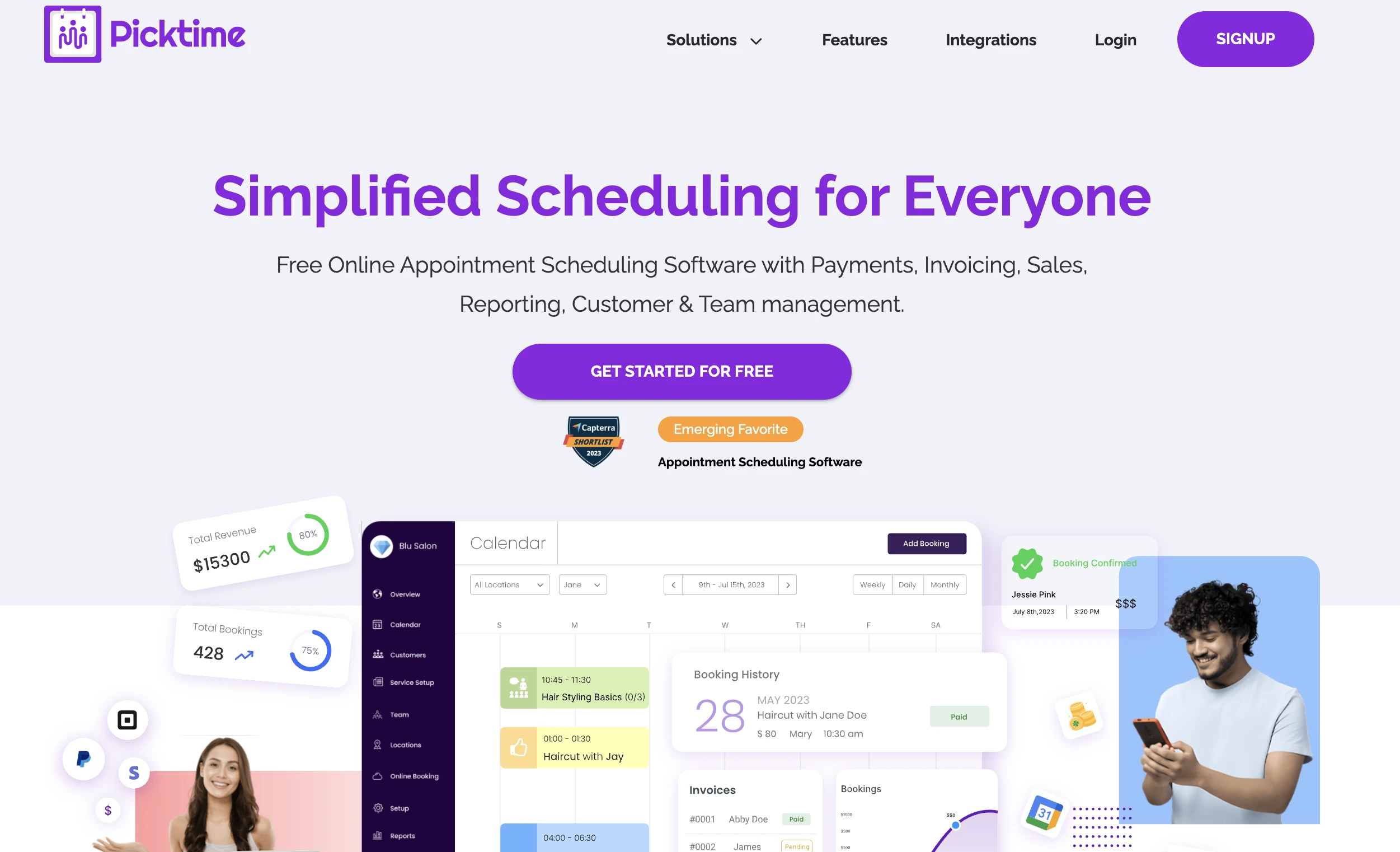 Picktime homepage sreenshot