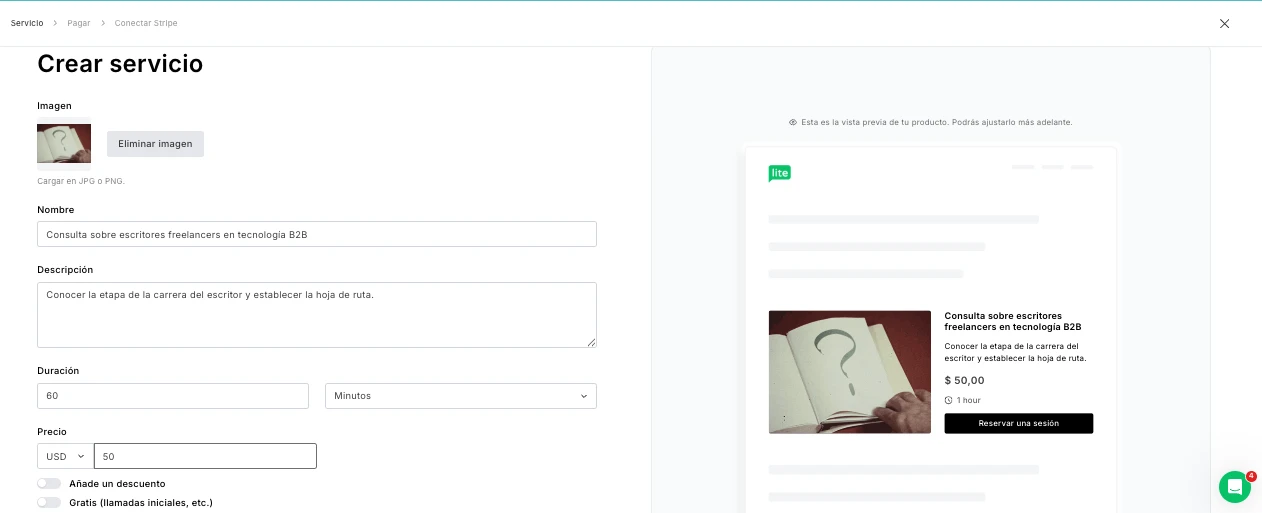 Interfaz de reserva de citas de MailerLite