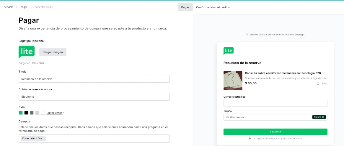 Página de checkout de Reserva de citas de MailerLite