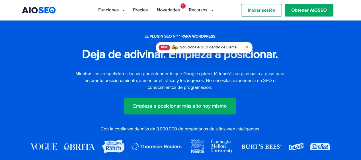 Página de inicio de AIOSEO