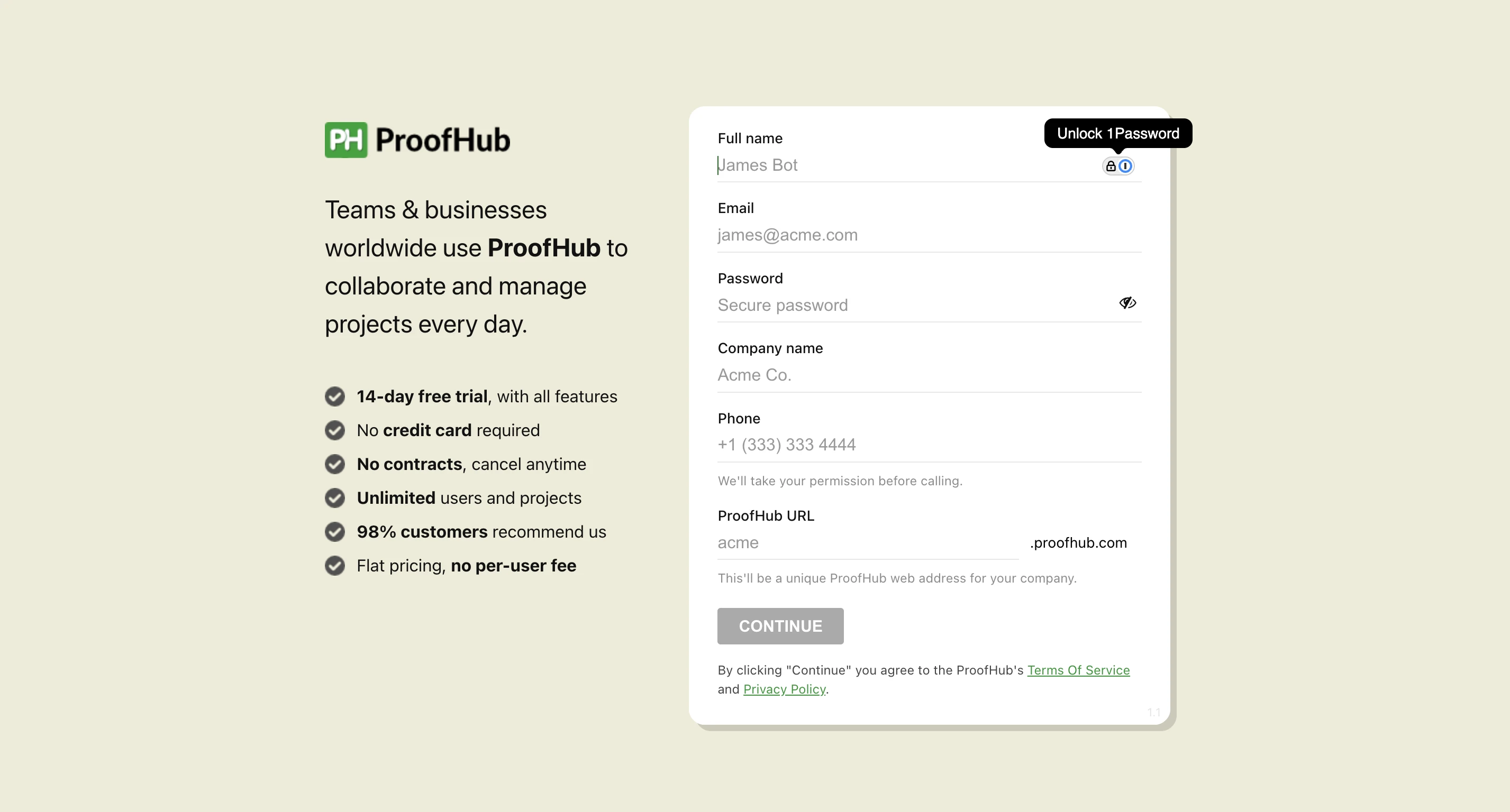 Captura de pantalla del sitio oficial de ProofHub