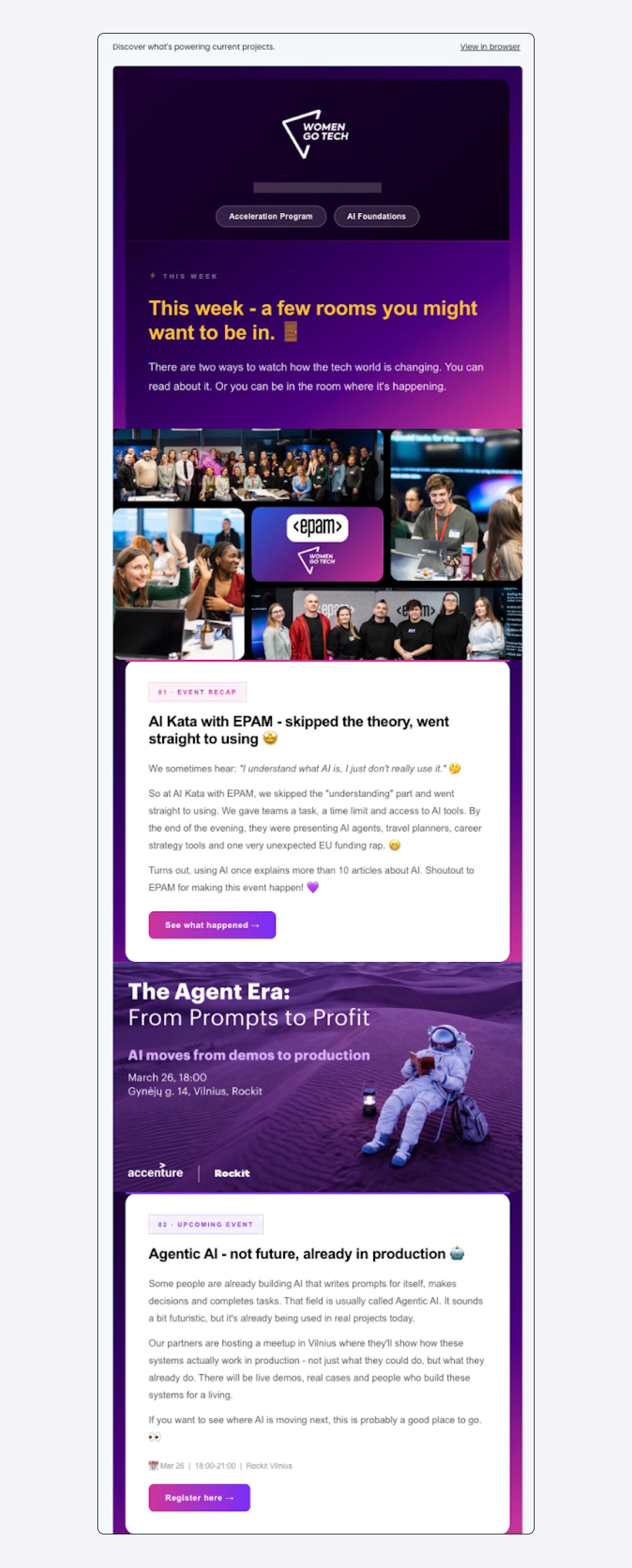 Women Go Tech email screenshot showcasing the brand's design.