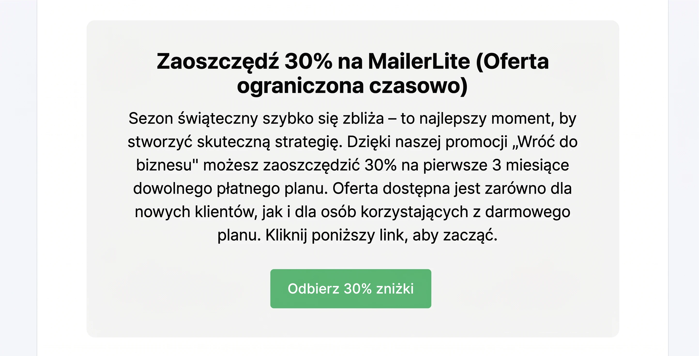 Zrzut ekranu zapisanego bloku treści w edytorze MailerLite