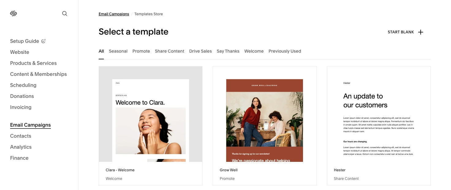 Templates in Squarespace are clean, polished, and easy to use