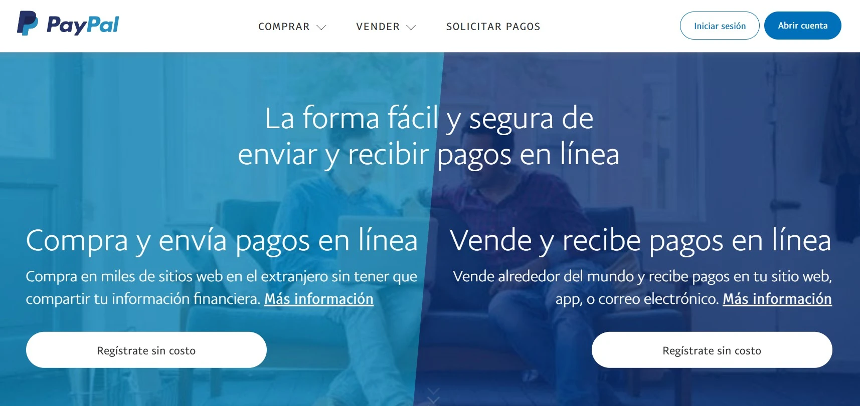 Página de inicio de Paypal