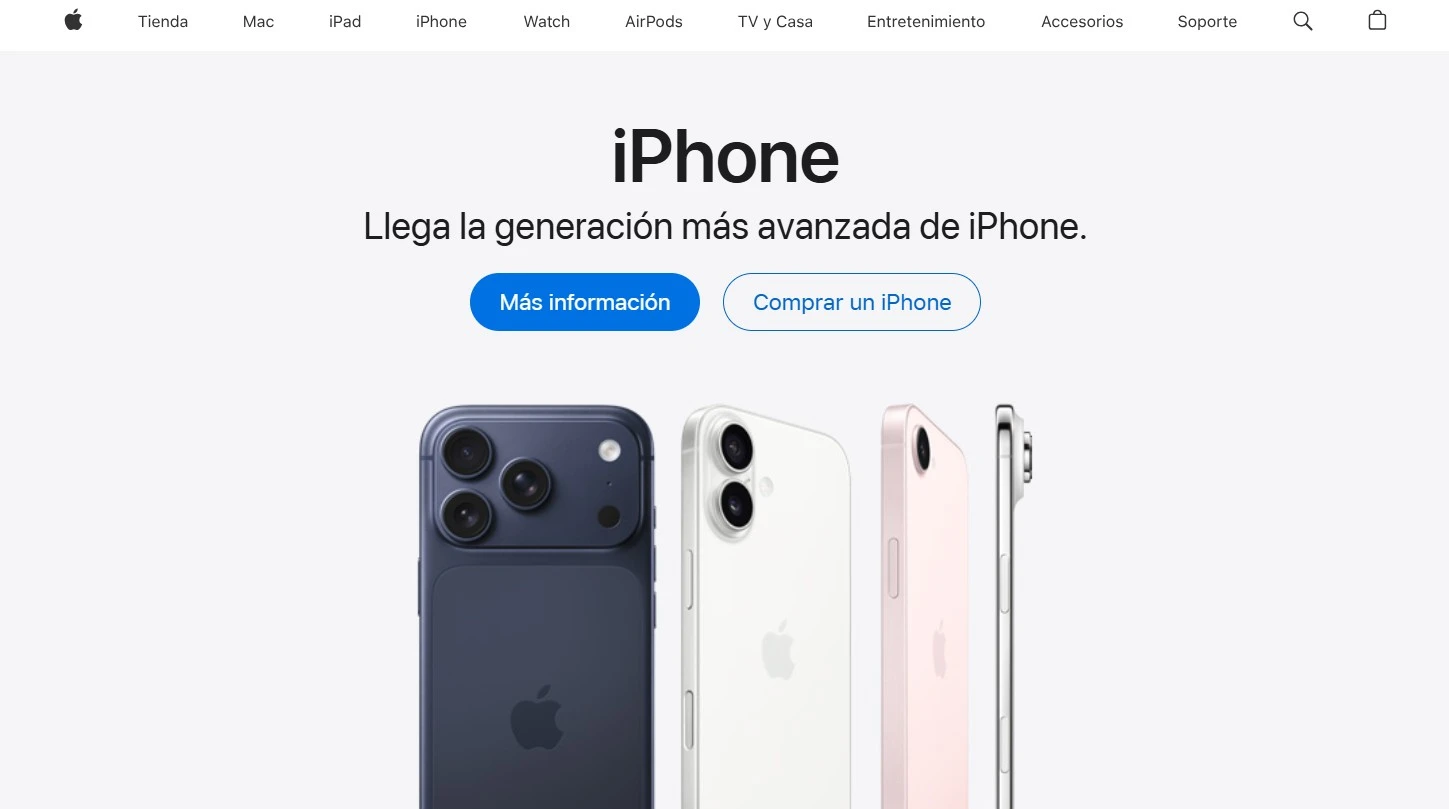 tres iphones en color negro, blanco y rosa.
