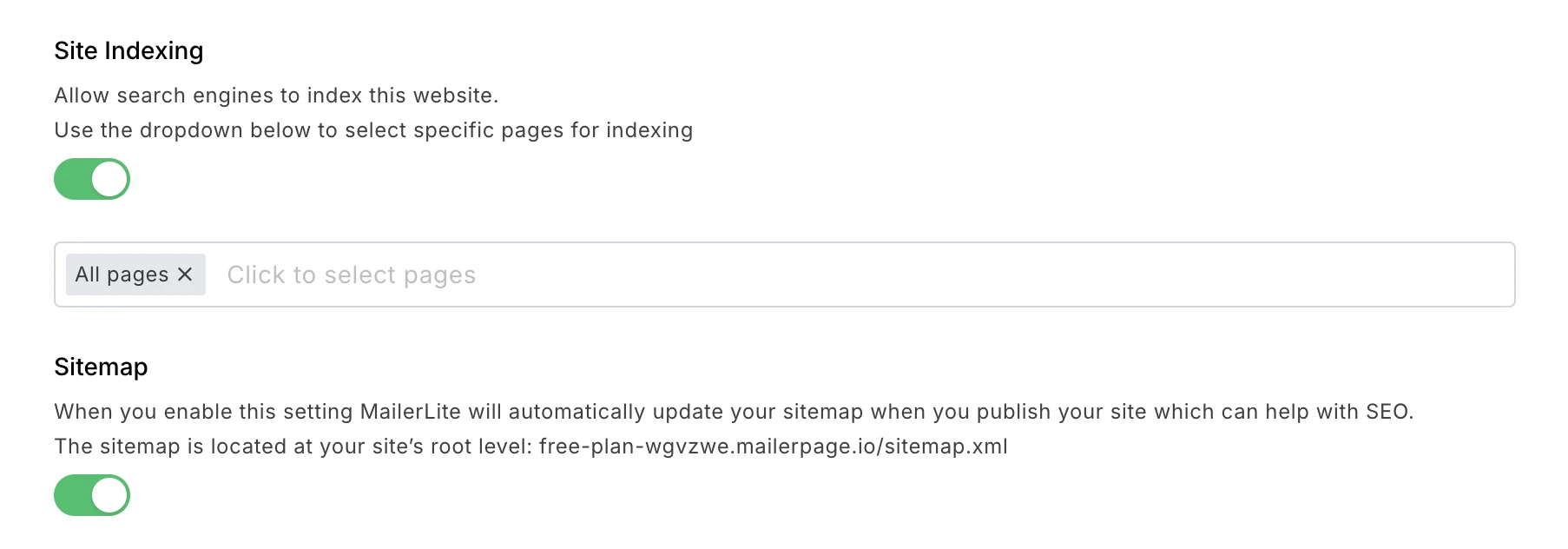 MailerLite sitemap options