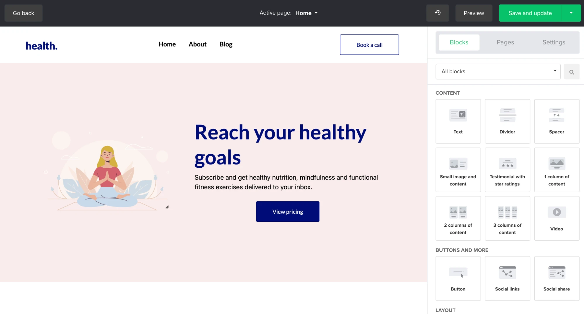 Small image and content block in the MailerLite website builder