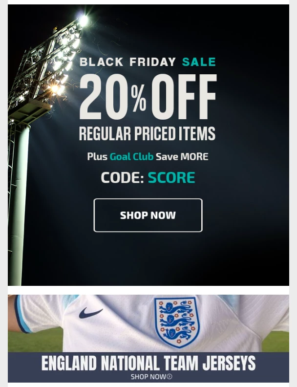 Soccer.com Black Friday email example