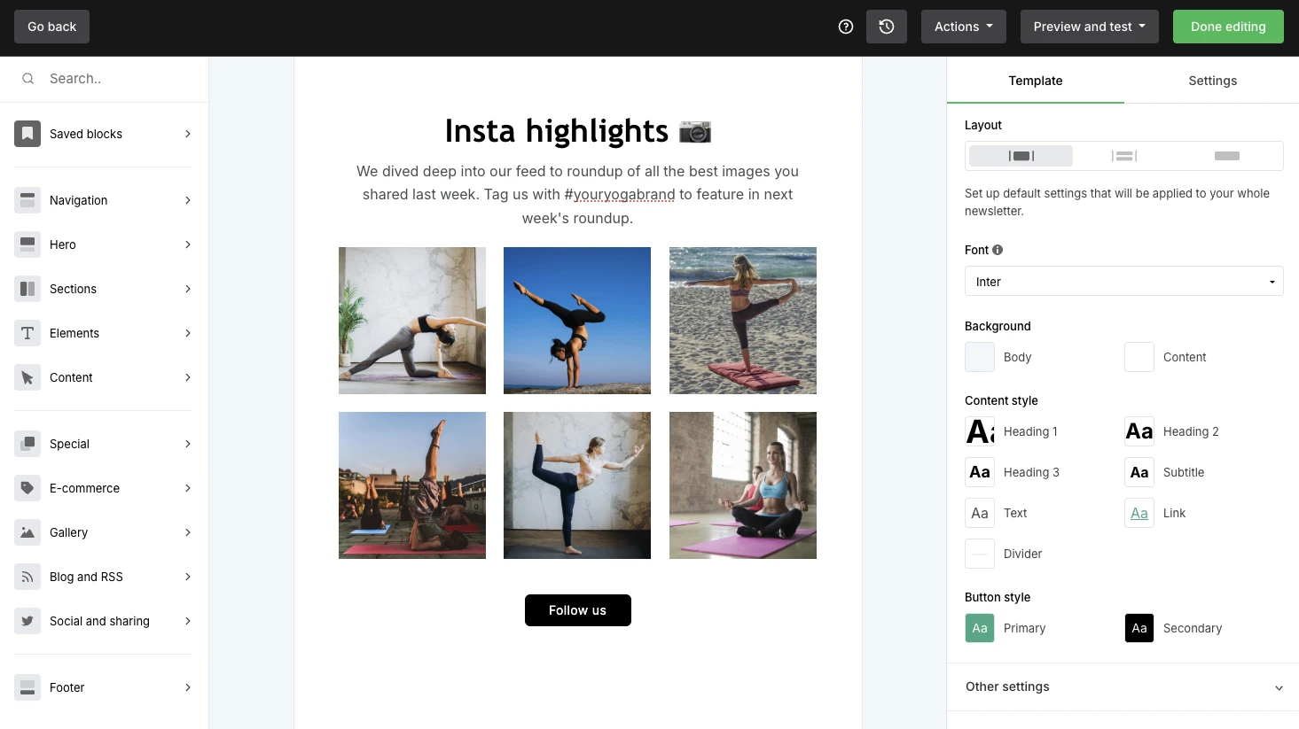 A gallery of social media posts in MailerLite