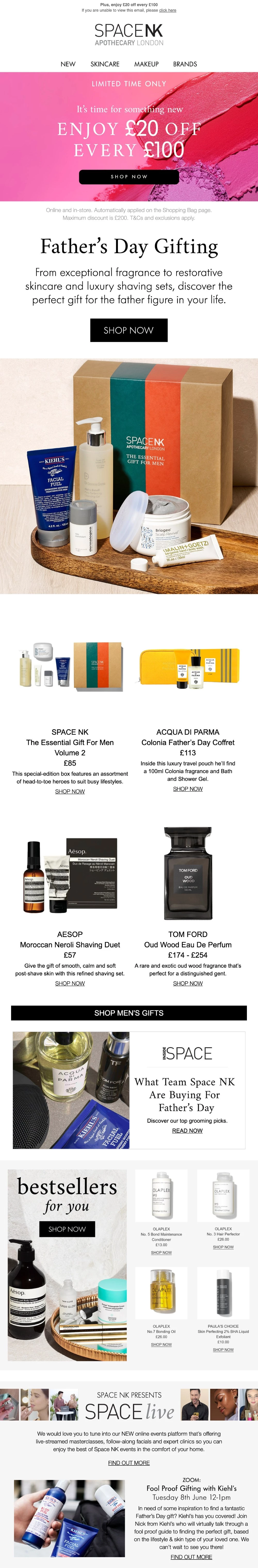 spacenk fathers day gift guide email 