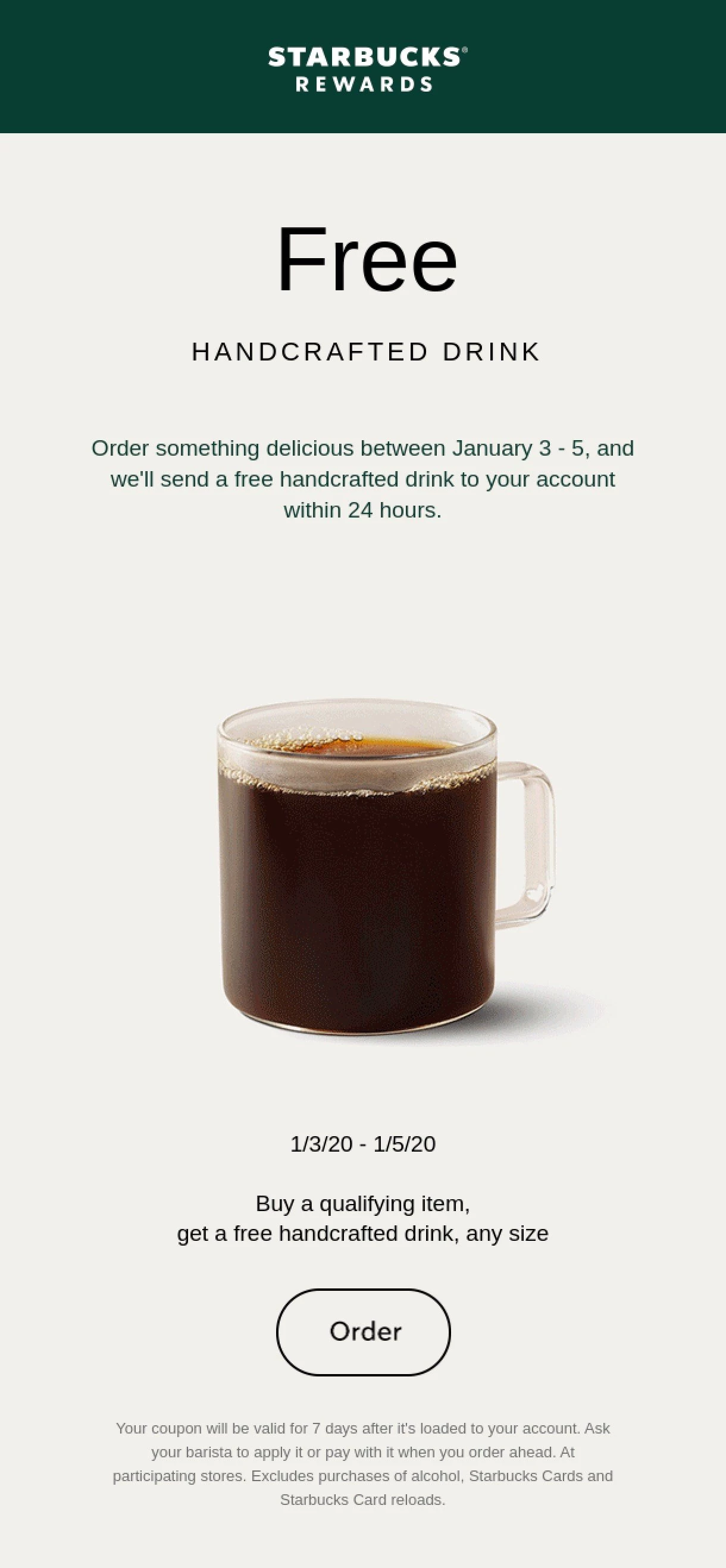 Email coupon by Starbucks