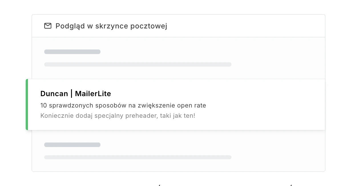 Podgląd tematu wiadomości i preheadera w MailerLite