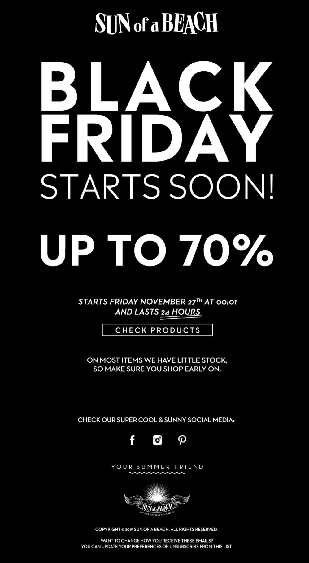 Sun of a Beach Black Friday email example