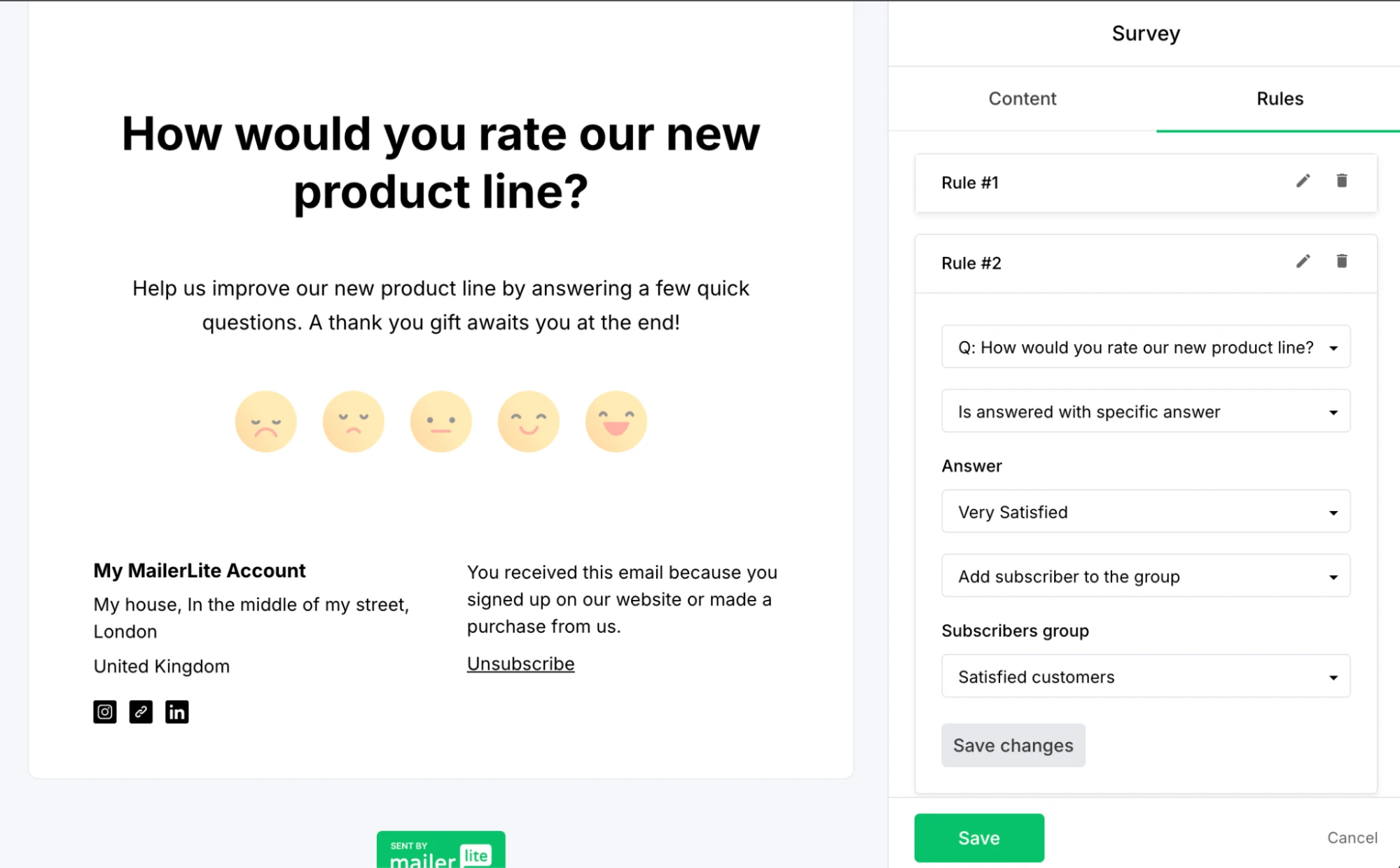 MailerLite survey email