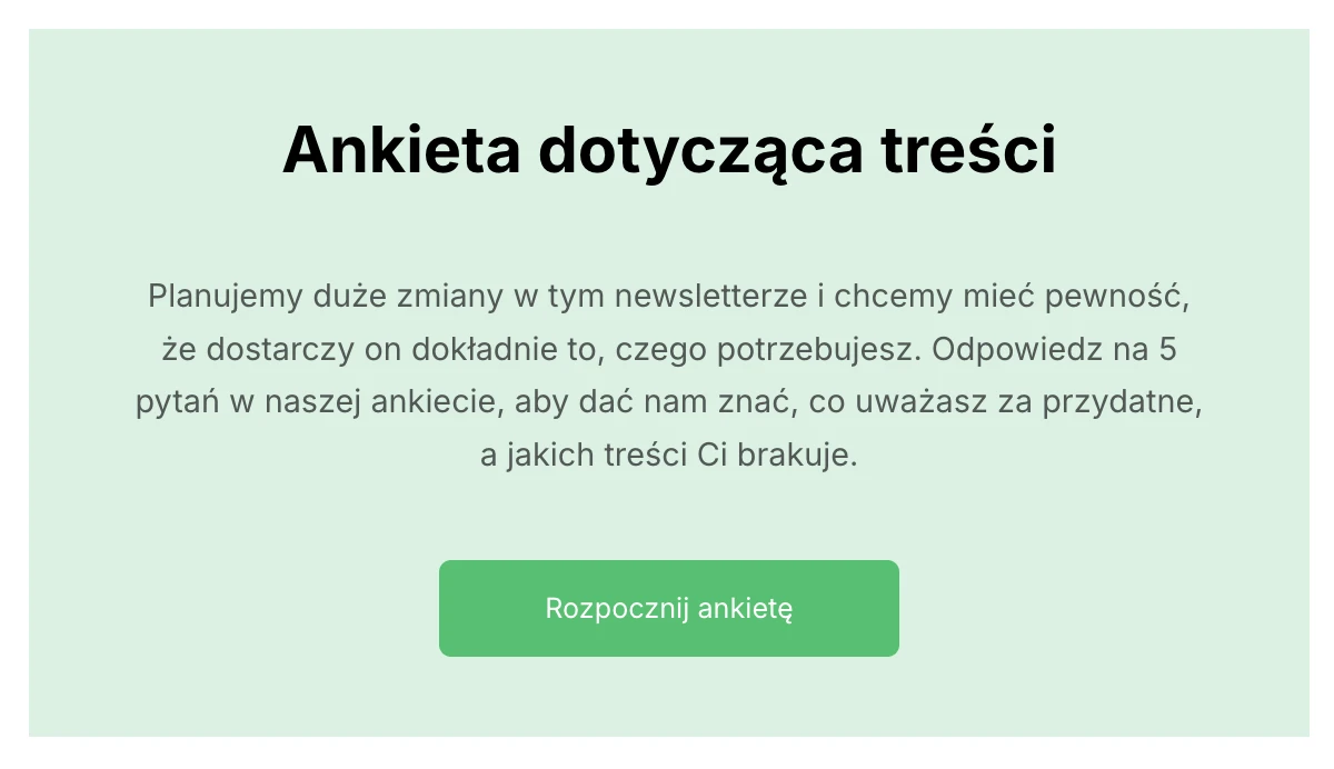 Block z ankietą w newsletterze MailerLite