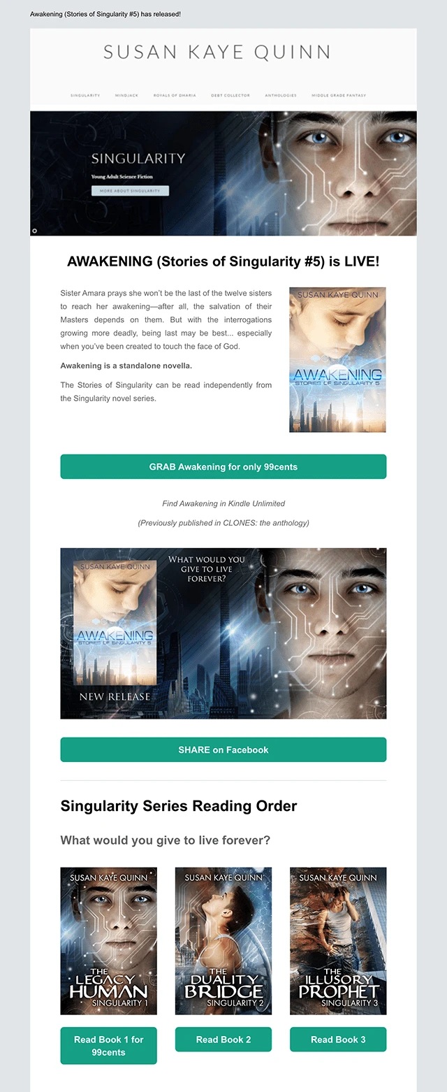 Newsletter with a box set promotion