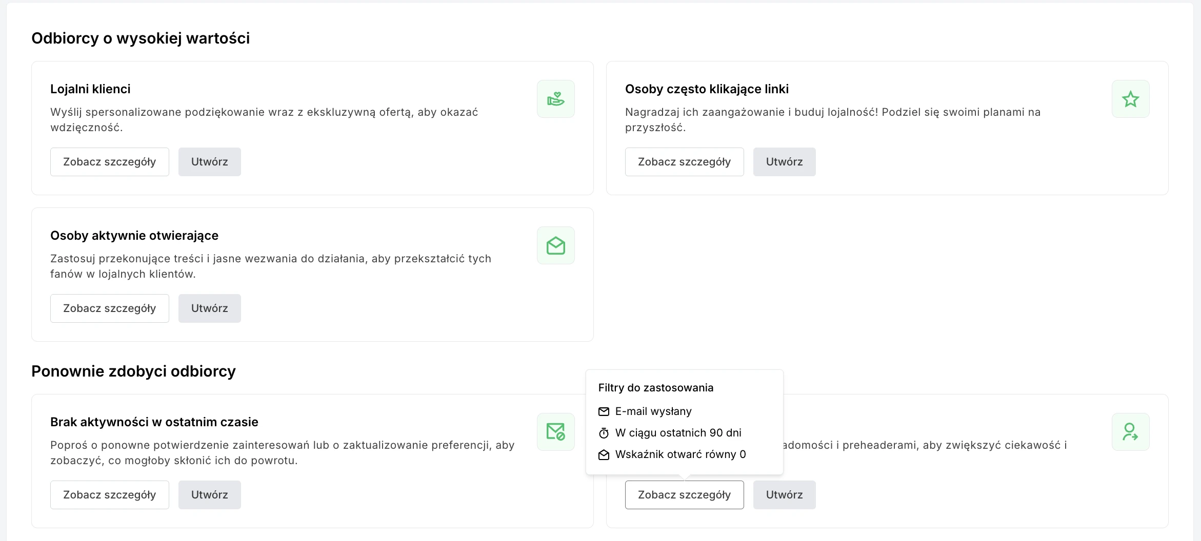 Biblioteka segmentów w MailerLite