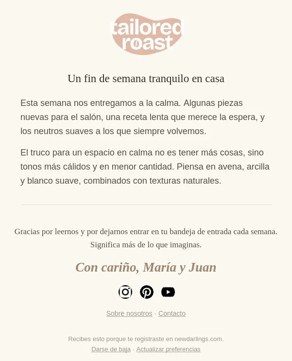 Ejemplo de pie de página de newsletter