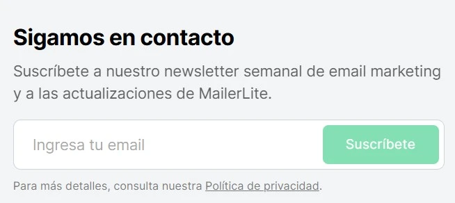 Ejemplo de formulario de suscripción de un solo propósito de MailerLIte