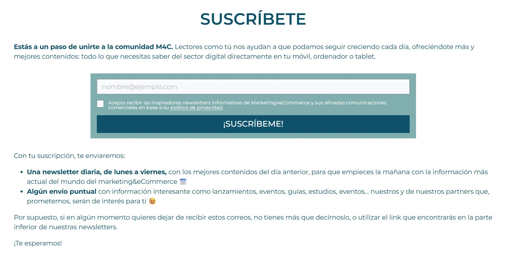 Ejemplo de formulario de suscripción de un solo propósito