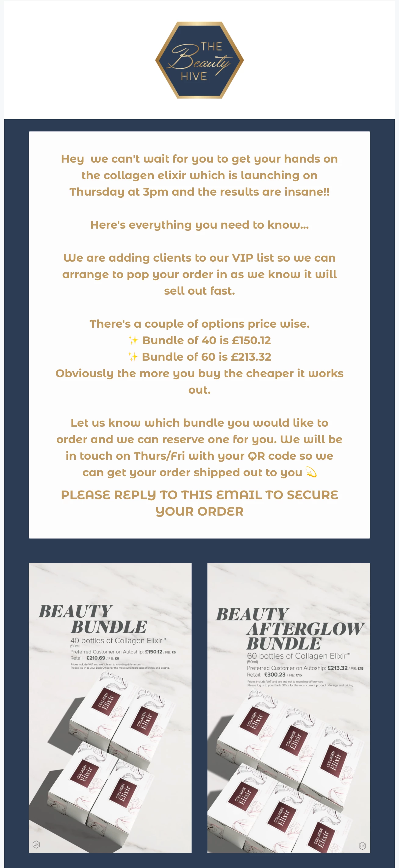 Upsell email example from The Beauty Hive