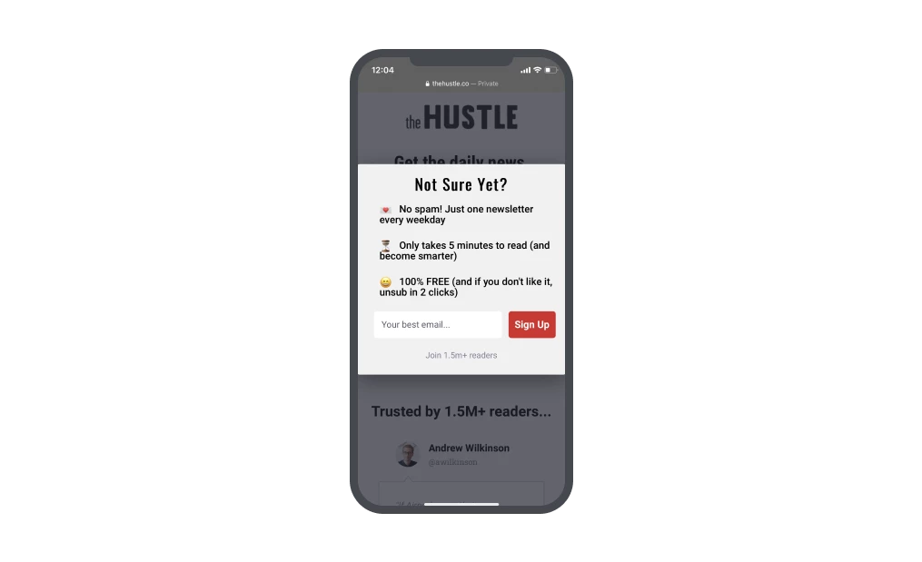 the hustle signup newsletter mobile popup