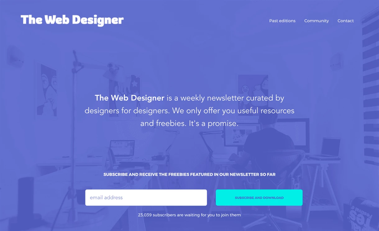 the web designer landing page purple background