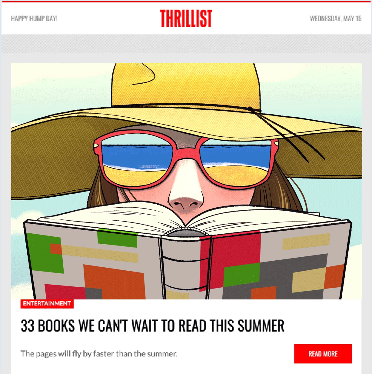 Thrillist summer newsletter example animated gif sunglasses book