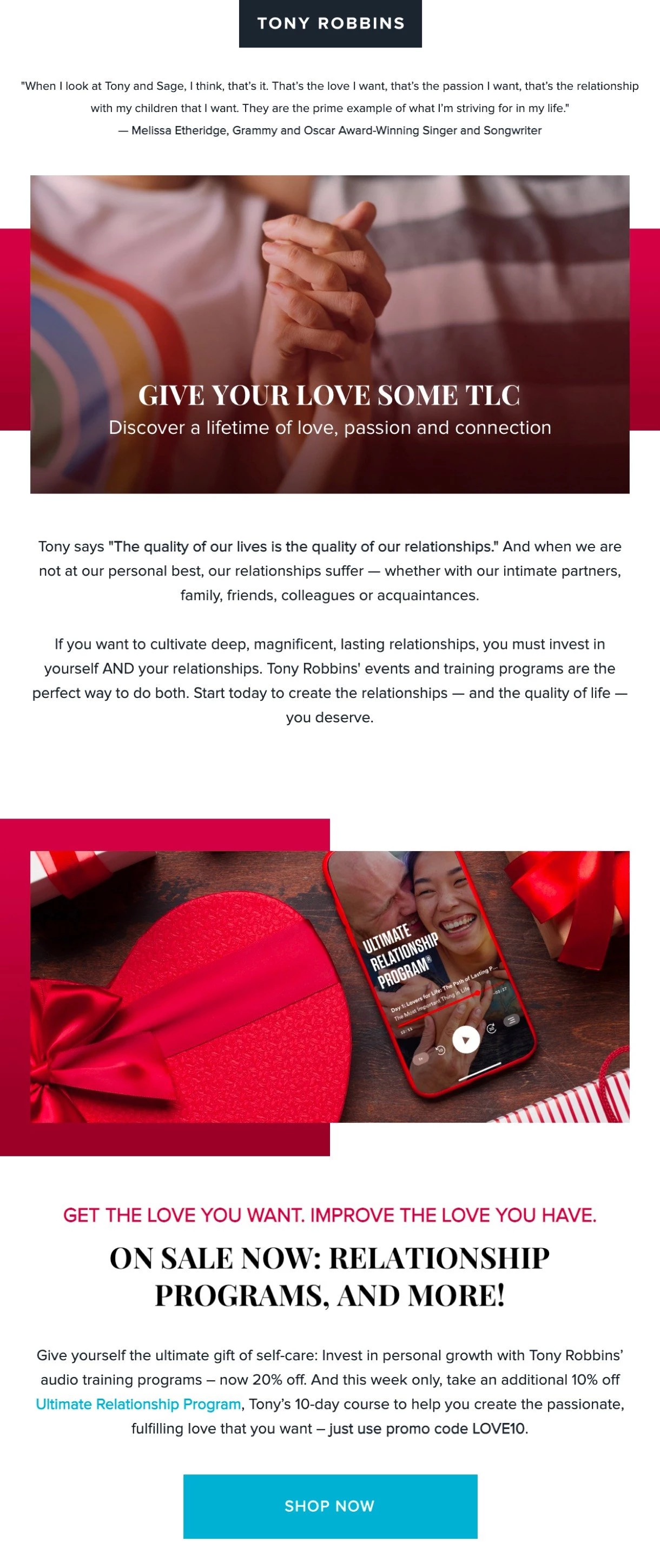 Tony Robbins Valentine's Day email example