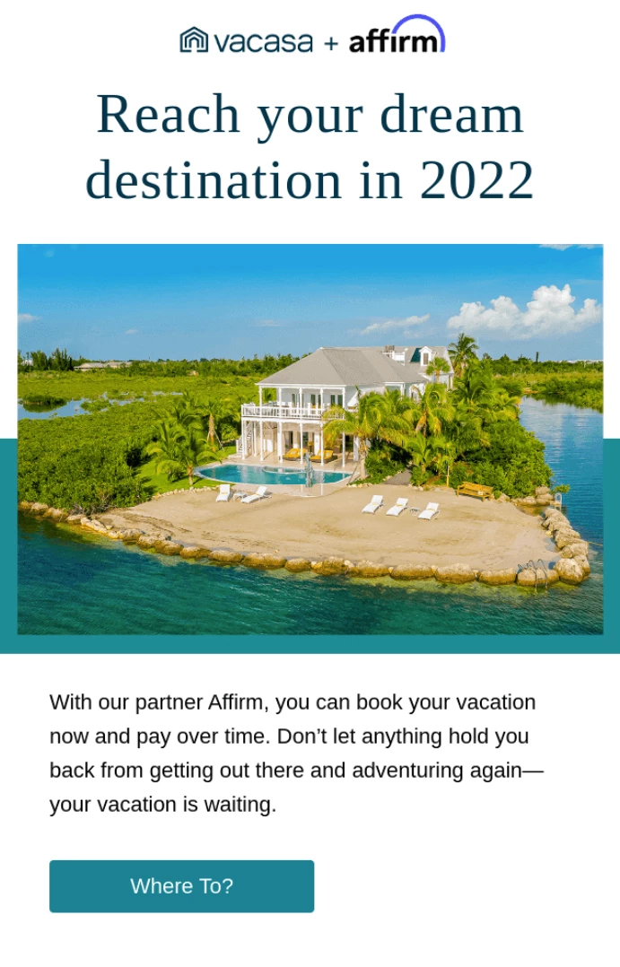 Vacasa travel email newsletter example
