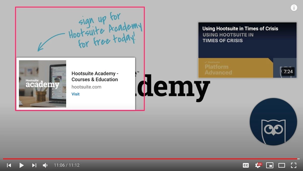 hootsuite academy video with call to action end screen