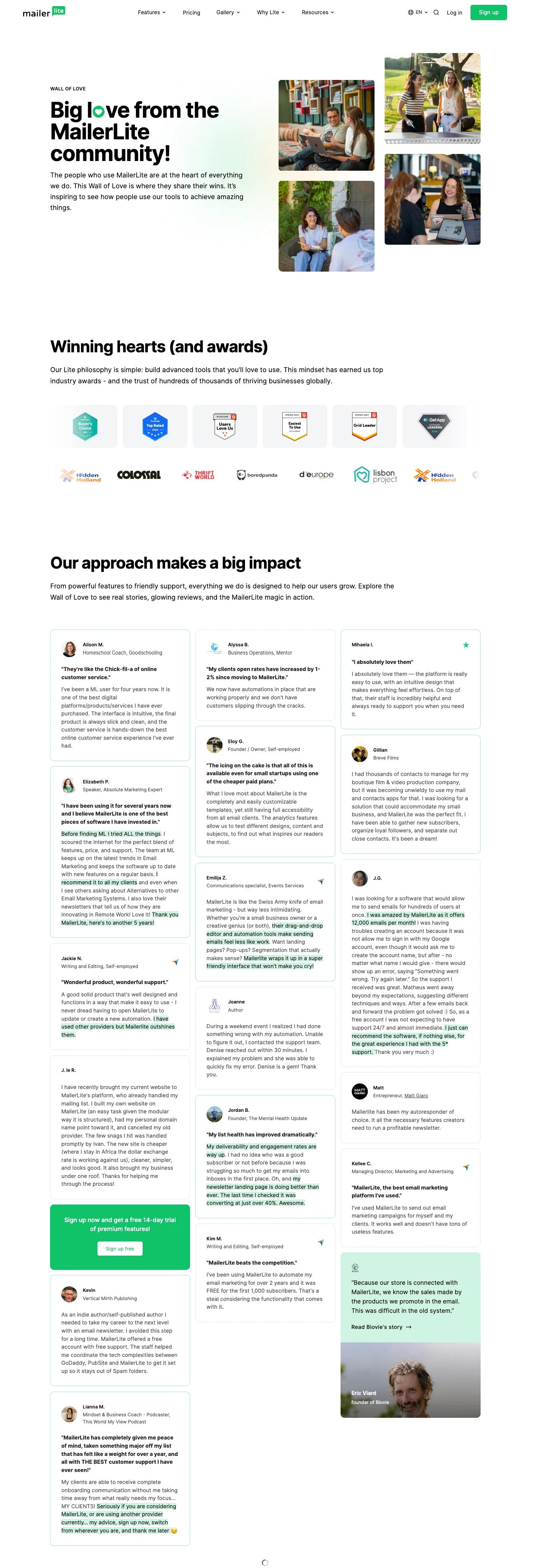 MailerLite's about page.