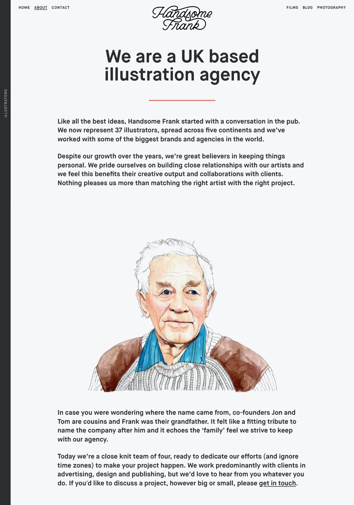 Handsome Frank agency About page white background portrait illustration