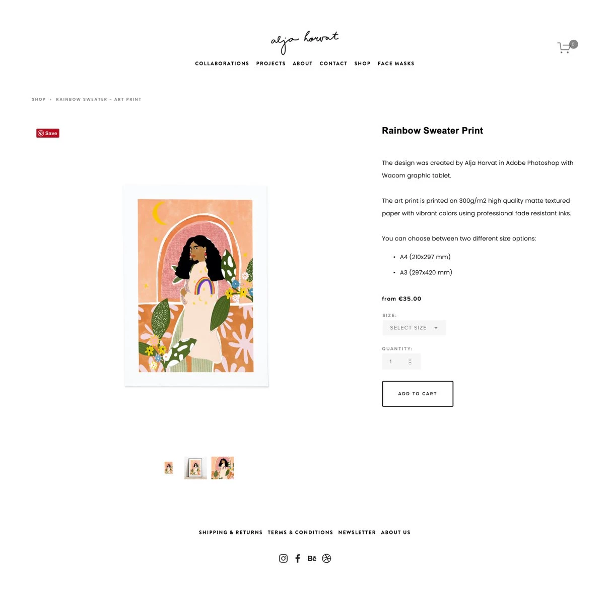 Alja Horvat product page on website white background black text minimalistic example