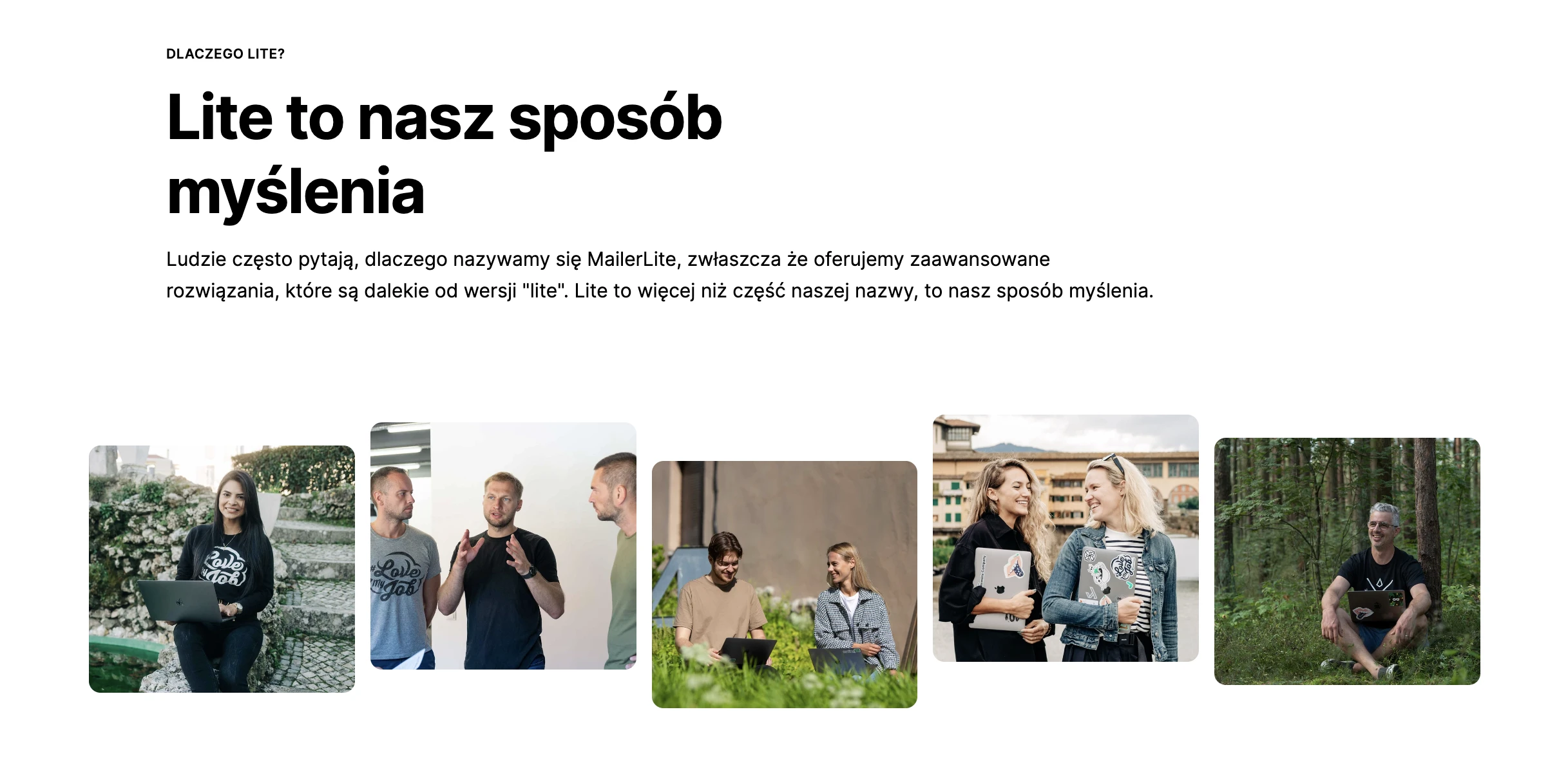 Dlaczego Lite - screenshot z podstrony o filozofii Lite w MailerLite