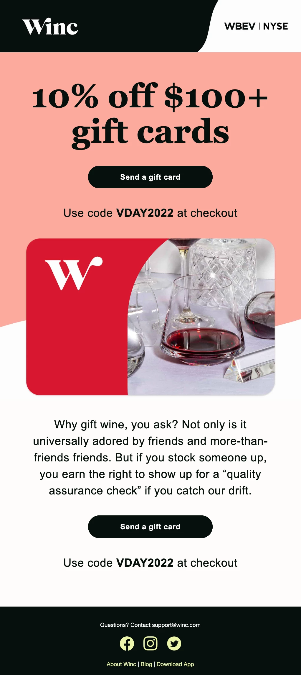 Winc Valentine's Day email coupon example