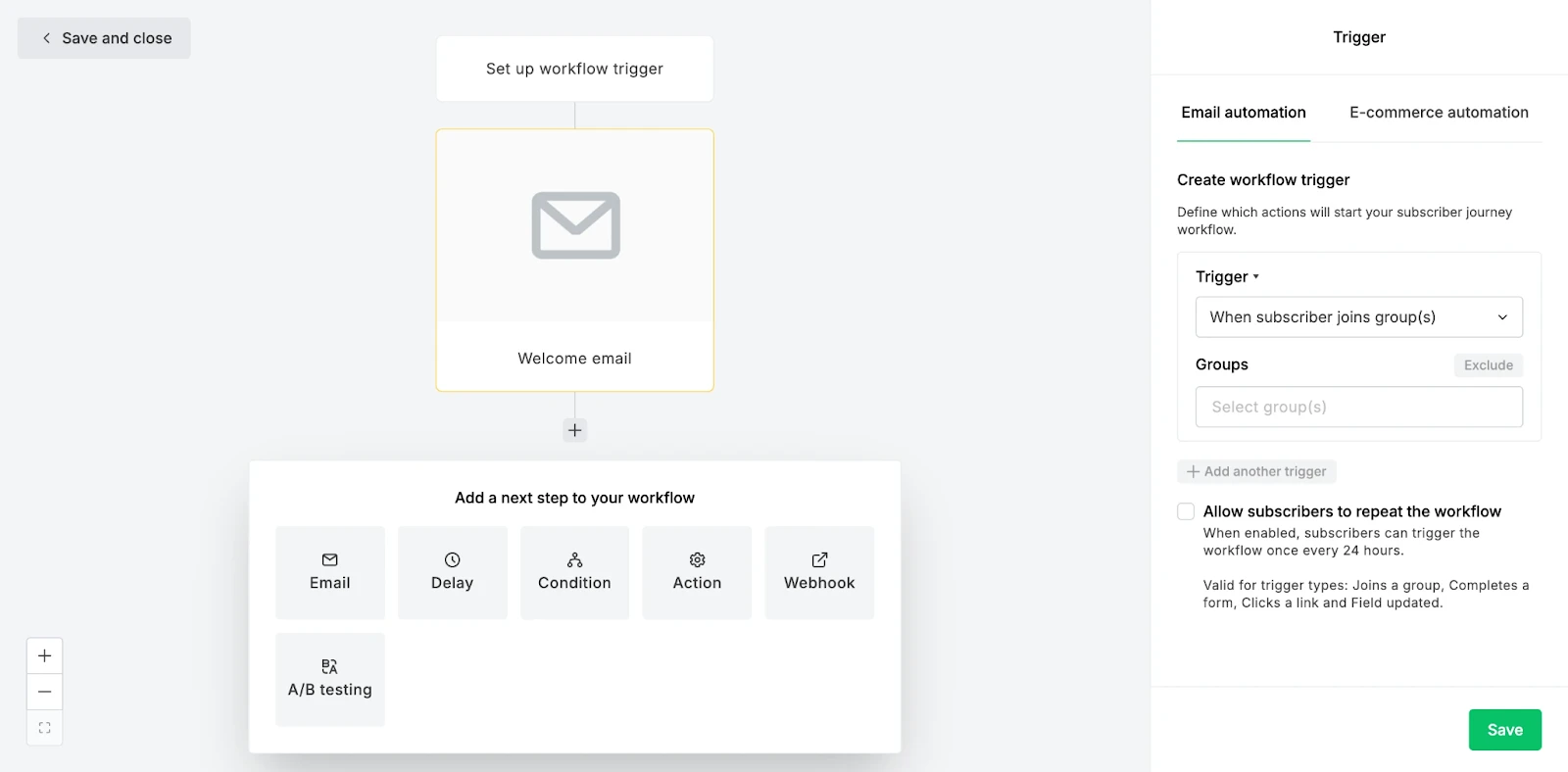 MailerLite’s advanced automation template example