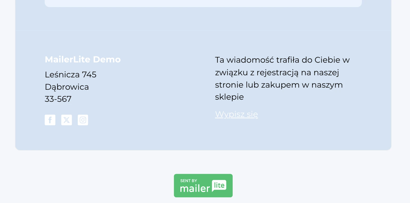 Przykład linku do wypisania się w emailu MailerLite