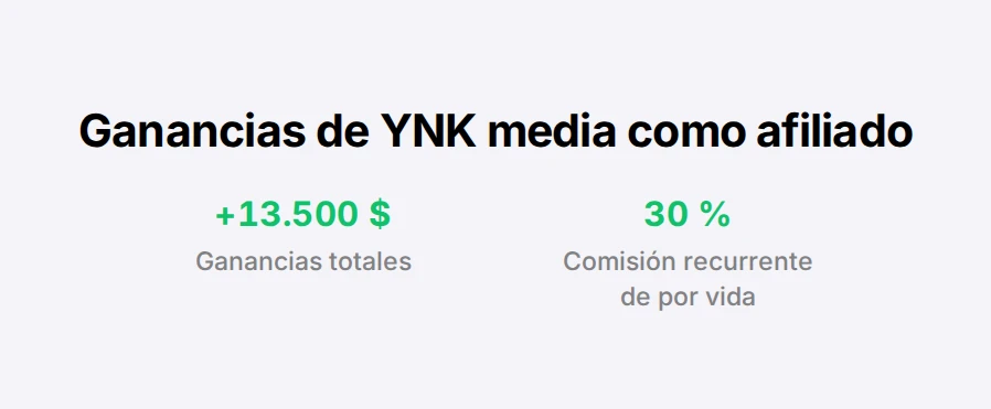 Gráfico que muestra los ingresos totales de más de 13.500 $ de YNK media con el programa de afiliados de MailerLite