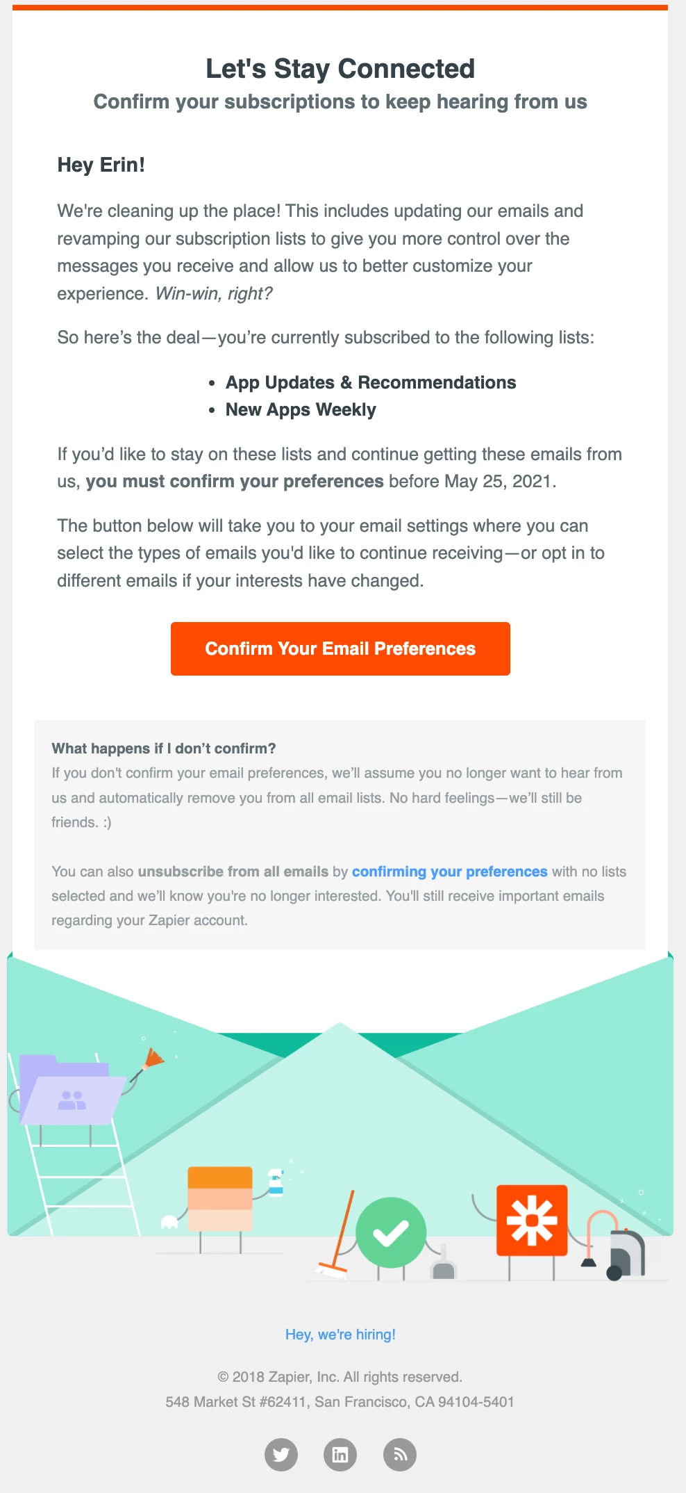 Email preference example from Zapier's re-engagement campaign