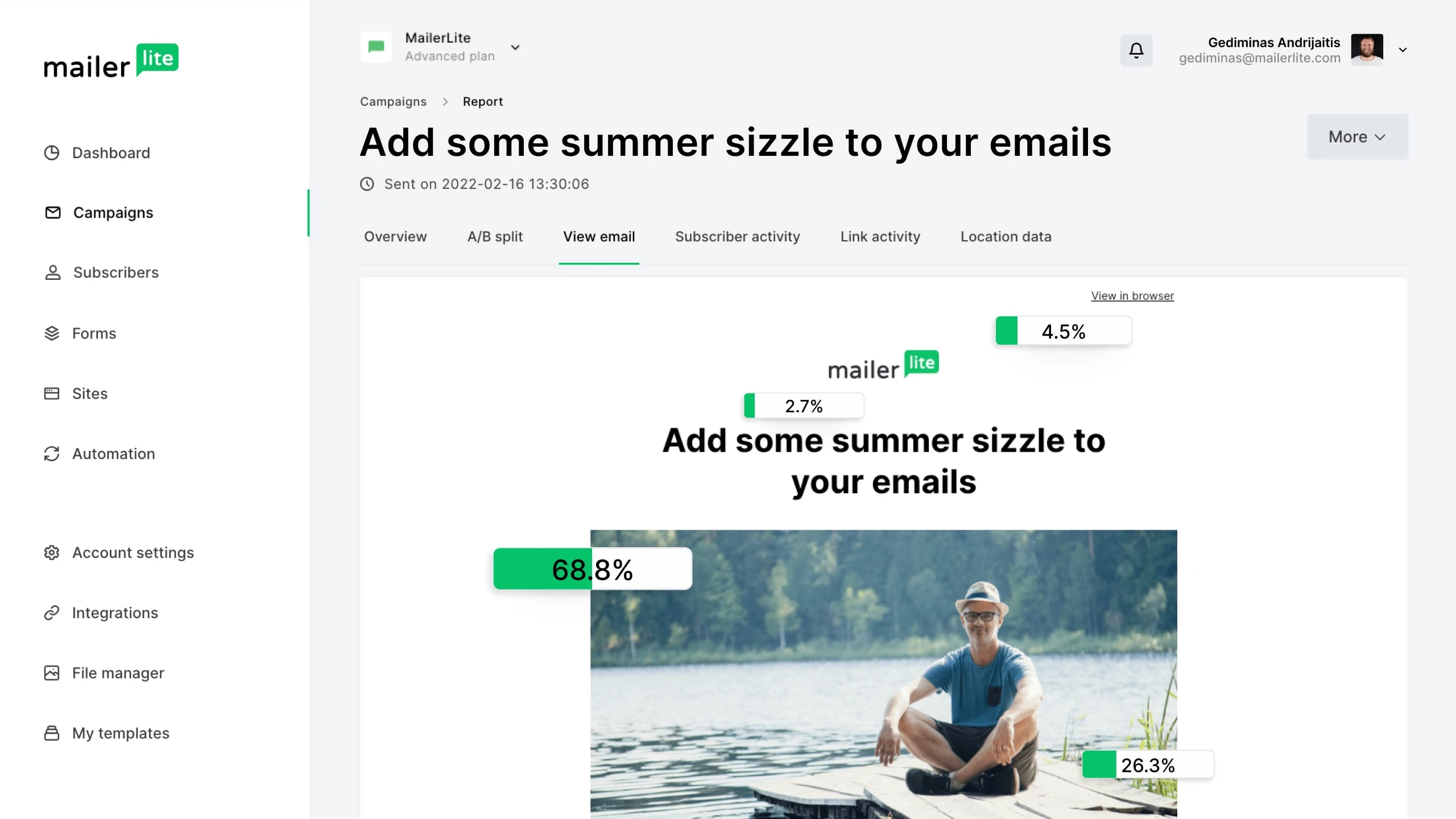 MailerLite click maps screenshot