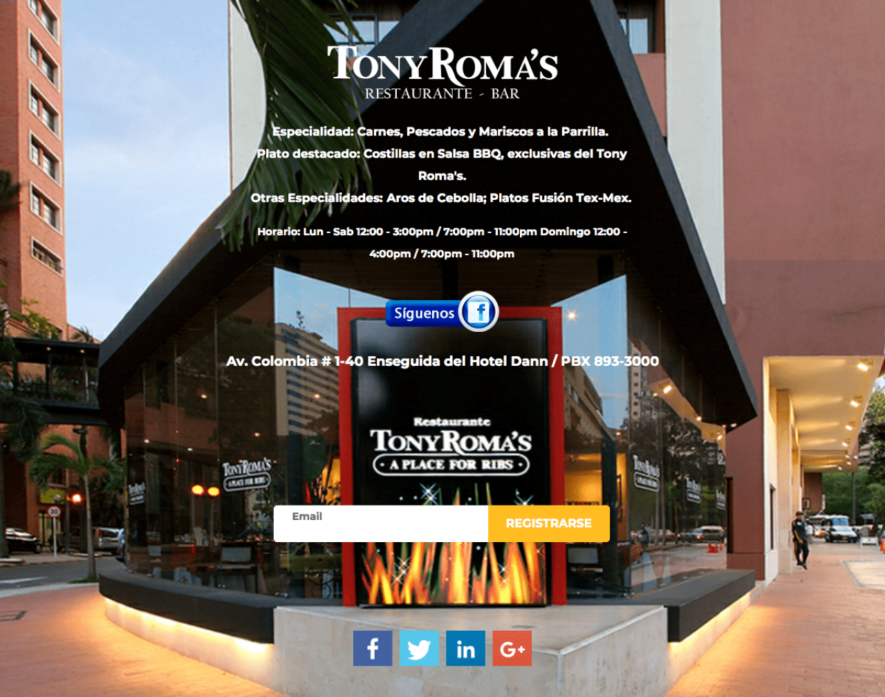 Restaurante Tony Romas example - Made with MailerLite