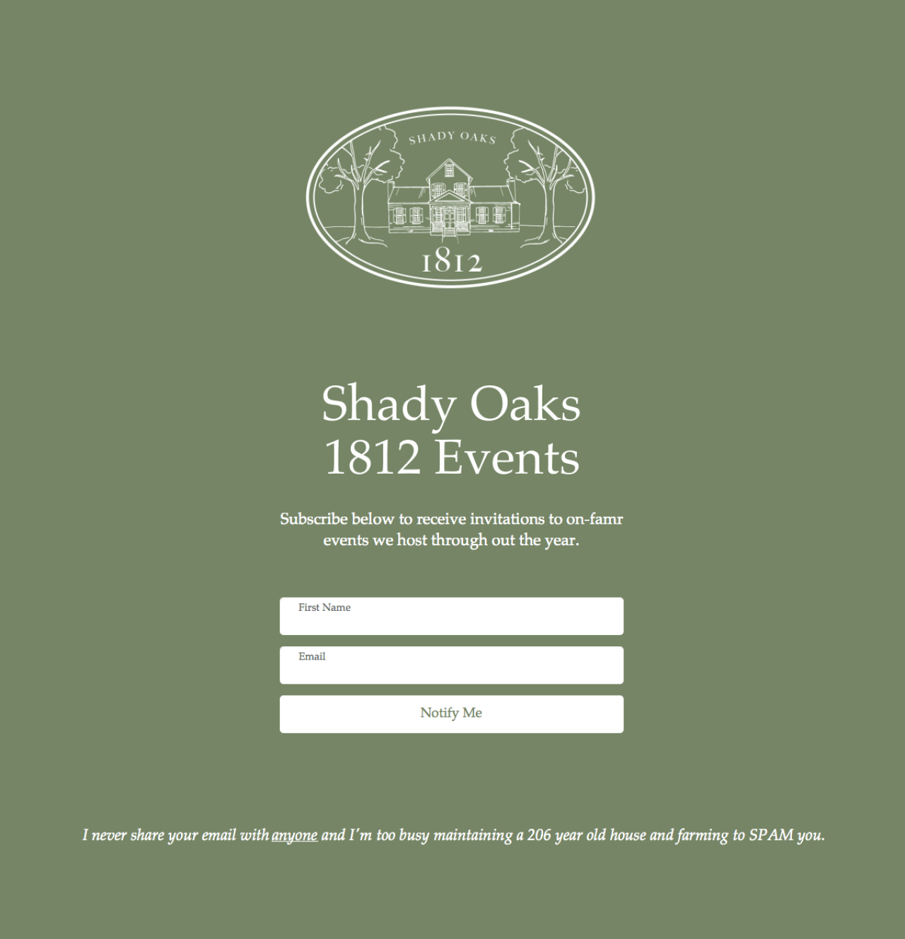 Shady Oaks 1812 example - Made with MailerLite