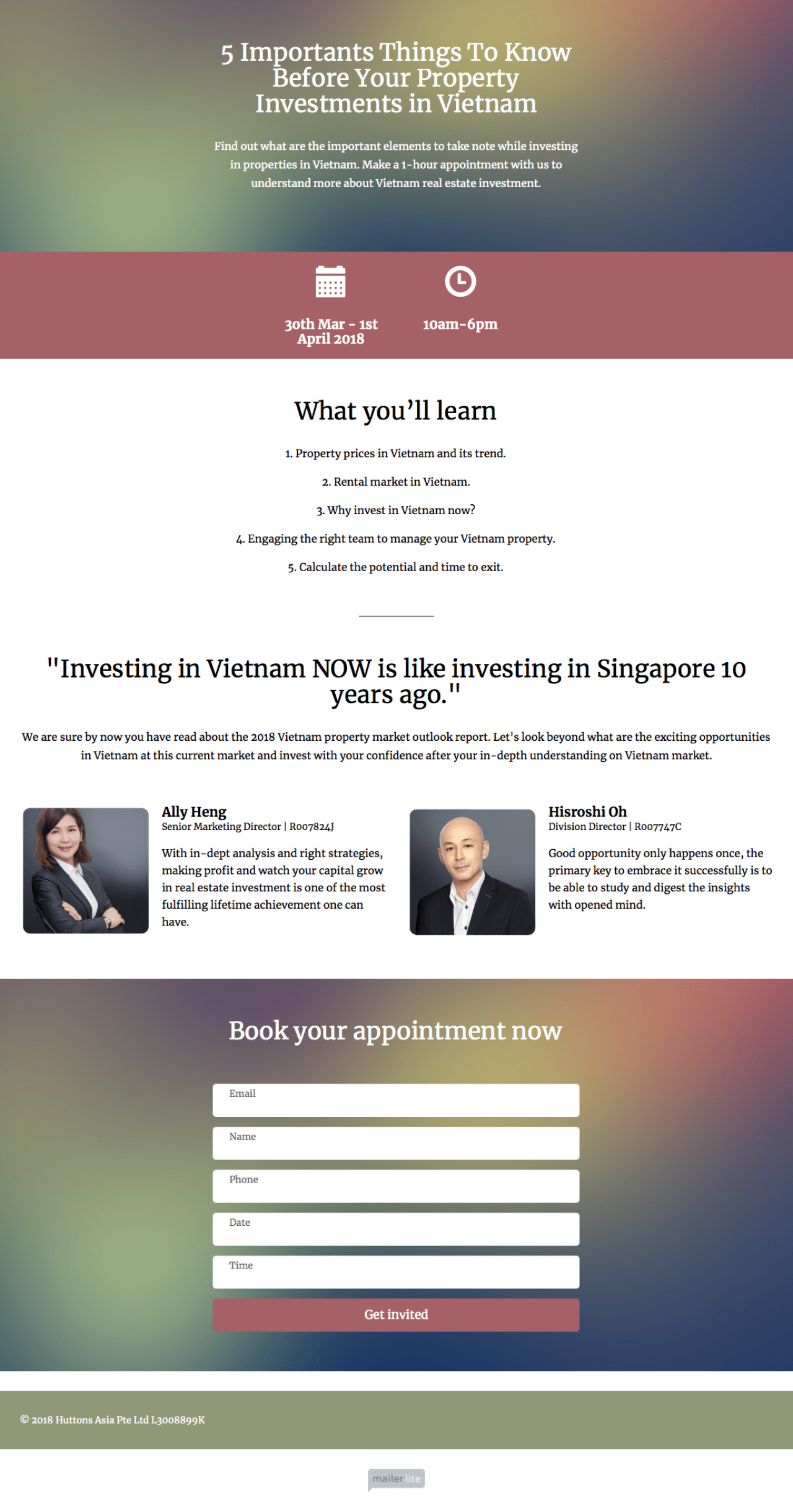 Vietnam Property Seminar example - Made with MailerLite