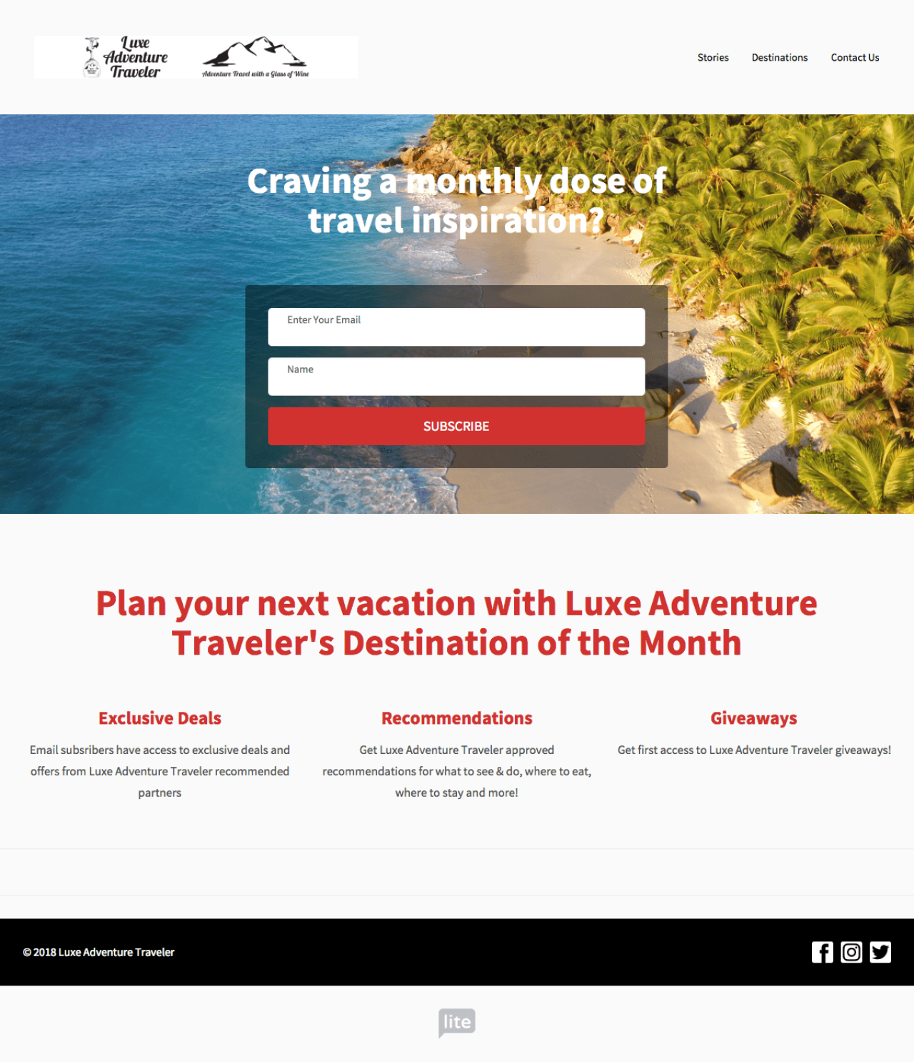 Luxe Adventure Traveler example - Made with MailerLite